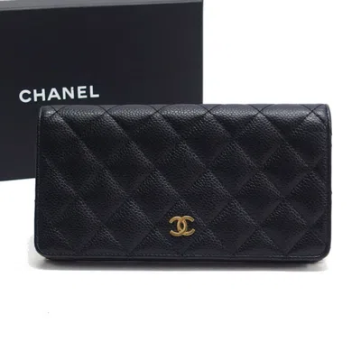 Pre-owned Chanel Black Grained Calfskin Long Wallet (bi-fold) ()