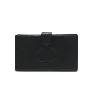 Pre-owned Chanel Black Grained Calfskin Long Wallet (bi-fold) ()