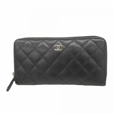 Pre-owned Chanel Black Grained Calfskin Long Wallet (bi-fold) ()