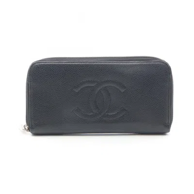 Pre-owned Chanel Black Grained Calfskin Long Wallet (bi-fold) ()