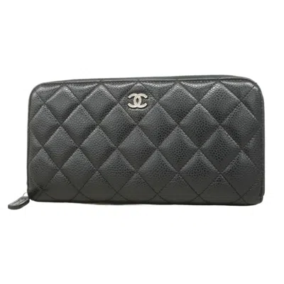 Pre-owned Chanel Black Grained Calfskin Long Wallet (bi-fold) ()