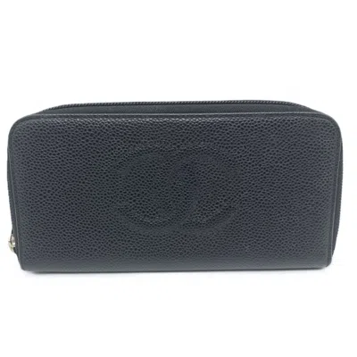 Pre-owned Chanel Black Grained Calfskin Long Wallet (bi-fold) ()