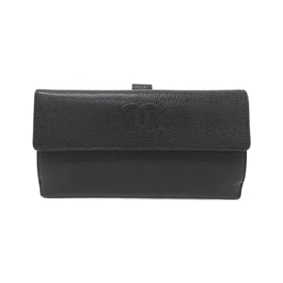 Pre-owned Chanel Black Grained Calfskin Long Wallet (bi-fold) ()
