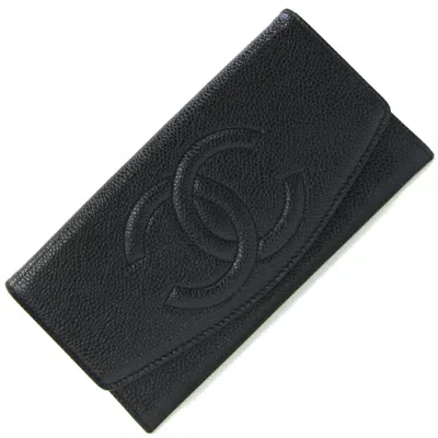 Pre-owned Chanel Black Grained Calfskin Long Wallet (bi-fold) ()