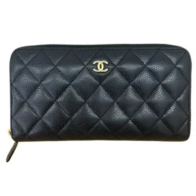 Pre-owned Chanel Black Grained Calfskin Long Wallet (bi-fold) ()