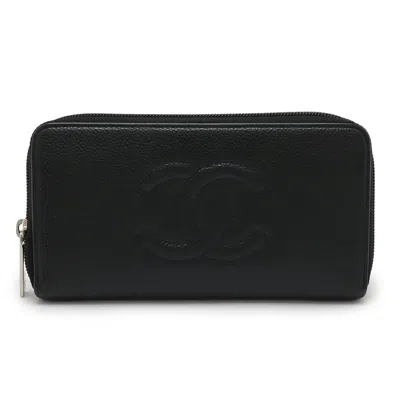 Pre-owned Chanel Black Grained Calfskin Long Wallet (bi-fold) ()