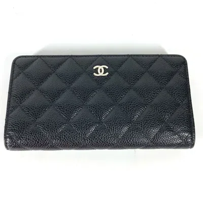 Pre-owned Chanel Black Grained Calfskin Long Wallet (bi-fold) ()
