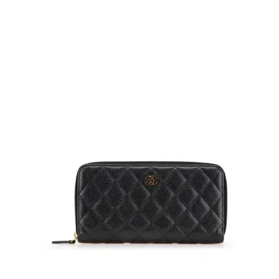 Pre-owned Chanel Black Grained Calfskin Long Wallet (bi-fold) ()