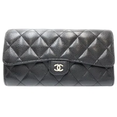 Pre-owned Chanel Black Grained Calfskin Long Wallet (bi-fold) ()