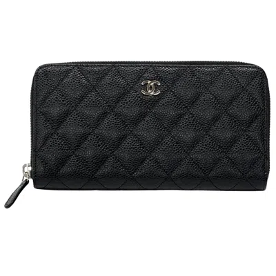 Pre-owned Chanel Black Grained Calfskin Long Wallet (bi-fold) ()