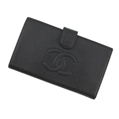 Pre-owned Chanel Black Grained Calfskin Long Wallet (bi-fold) ()