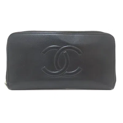 Pre-owned Chanel Black Grained Calfskin Long Wallet (bi-fold) ()