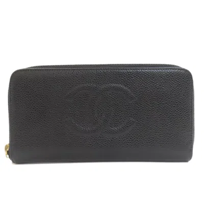 Pre-owned Chanel Black Grained Calfskin Long Wallet (bi-fold) ()
