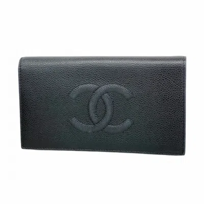 Pre-owned Chanel Black Grained Calfskin Long Wallet (bi-fold) ()