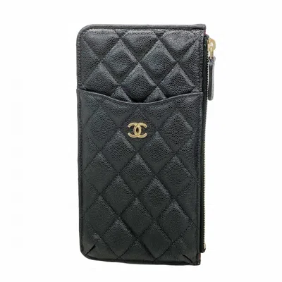 Pre-owned Chanel Black Grained Calfskin Long Wallet (bi-fold) ()