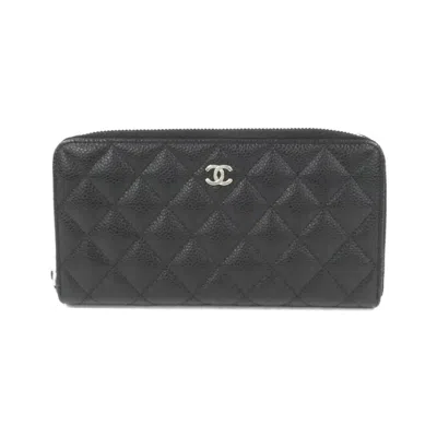 Pre-owned Chanel Black Grained Calfskin Long Wallet (bi-fold) ()