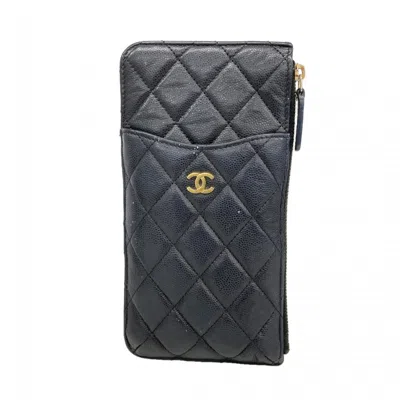 Pre-owned Chanel Black Grained Calfskin Long Wallet (bi-fold) ()