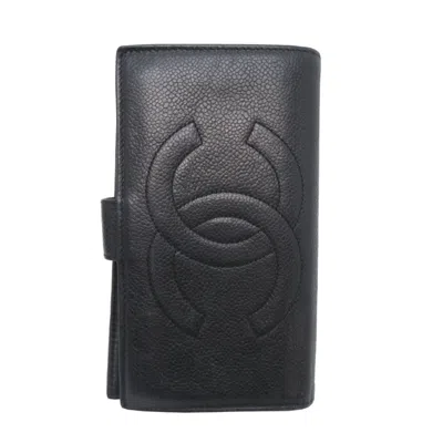 Pre-owned Chanel Black Grained Calfskin Long Wallet (bi-fold) ()