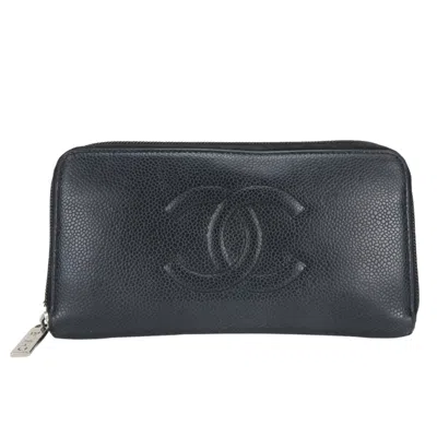 Pre-owned Chanel Black Grained Calfskin Long Wallet (bi-fold) ()
