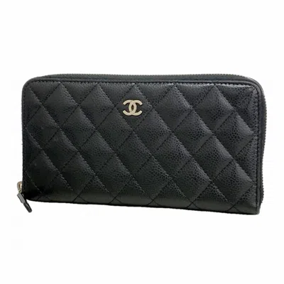 Pre-owned Chanel Black Grained Calfskin Long Wallet (bi-fold) ()