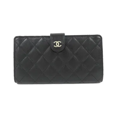 Pre-owned Chanel Black Grained Calfskin Long Wallet (bi-fold) ()