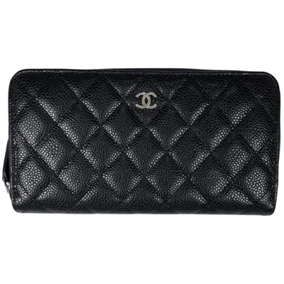 Pre-owned Chanel Black Grained Calfskin Long Wallet (bi-fold) ()