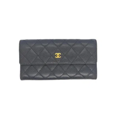 Pre-owned Chanel Black Grained Calfskin Long Wallet (bi-fold) ()