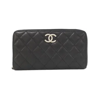 Pre-owned Chanel Black Grained Calfskin Long Wallet (bi-fold) ()