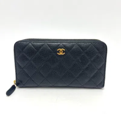Pre-owned Chanel Black Grained Calfskin Long Wallet (bi-fold) ()
