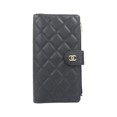 Pre-owned Chanel Black Grained Calfskin Long Wallet (bi-fold) ()