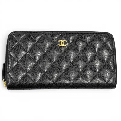 Pre-owned Chanel Black Grained Calfskin Long Wallet (bi-fold) ()