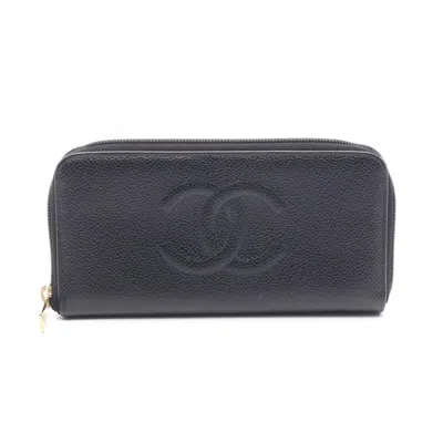 Pre-owned Chanel Black Grained Calfskin Long Wallet (bi-fold) ()