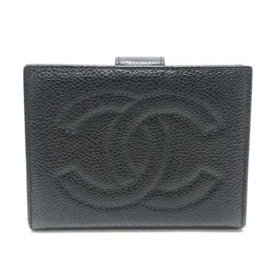 Pre-owned Chanel Black Grained Calfskin Long Wallet (bi-fold) ()