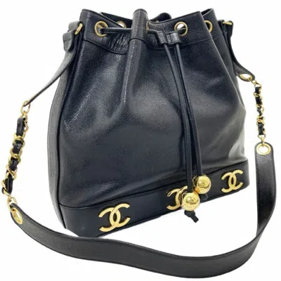 Pre-owned Chanel Black Grained Calfskin Pouch Shoulder Bag ()