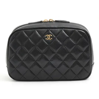 Pre-owned Chanel Black Grained Calfskin Pouch Wash Bag ()