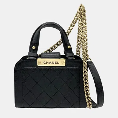 Pre-owned Chanel Black Grained Calfskin Stitched Mini Label Click Shopper Tote Bag
