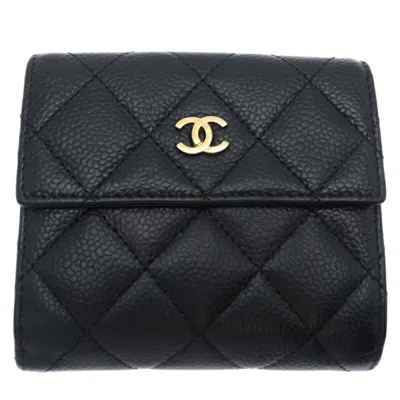 Pre-owned Chanel Black Grained Calfskin Wallet (bi-fold) ()