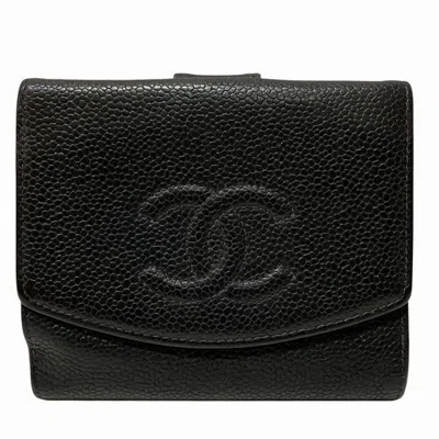 Pre-owned Chanel Black Grained Calfskin Wallet (bi-fold) ()