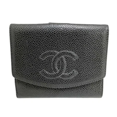Pre-owned Chanel Black Grained Calfskin Wallet (bi-fold) ()