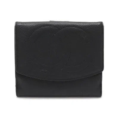 Pre-owned Chanel Black Grained Calfskin Wallet (bi-fold) ()