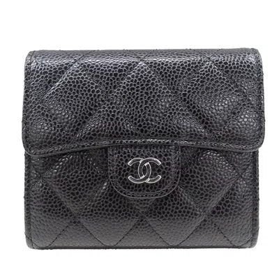 Pre-owned Chanel Black Grained Calfskin Wallet (bi-fold) ()