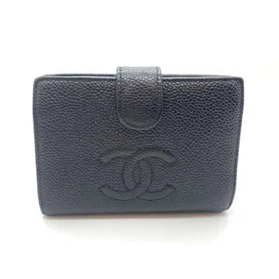 Pre-owned Chanel Black Grained Calfskin Wallet (bi-fold) ()