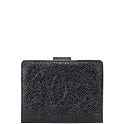 Pre-owned Chanel Black Grained Calfskin Wallet (bi-fold) ()