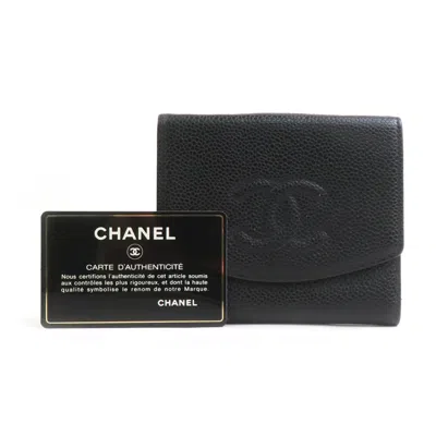Pre-owned Chanel Black Grained Calfskin Wallet (bi-fold) ()