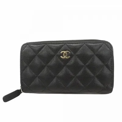 Pre-owned Chanel Black Grained Calfskin Wallet (bi-fold) ()
