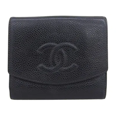 Pre-owned Chanel Black Grained Calfskin Wallet (bi-fold) ()