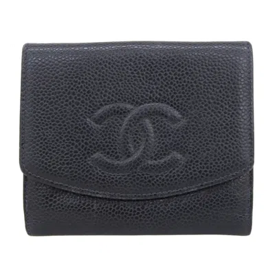 Pre-owned Chanel Black Grained Calfskin Wallet (bi-fold) ()