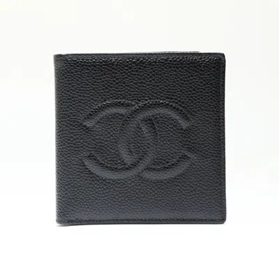 Pre-owned Chanel Black Grained Calfskin Wallet (bi-fold) ()