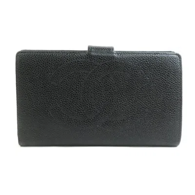 Pre-owned Chanel Black Grained Calfskin Wallet (bi-fold) ()