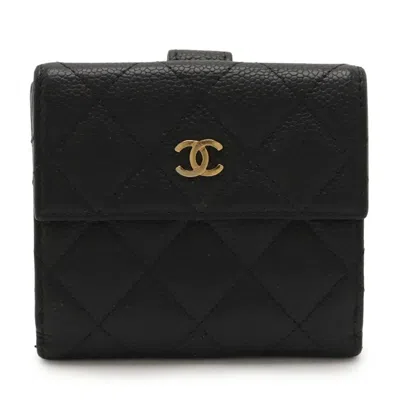 Pre-owned Chanel Black Grained Calfskin Wallet (bi-fold) ()